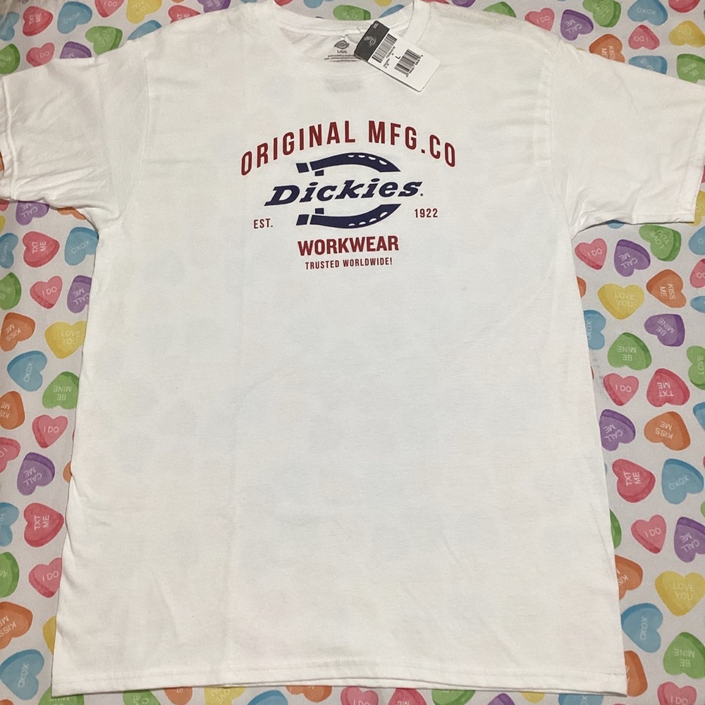 Dickies Men’s White Tshirt with Dickies Original Brand Print WORKWEAR